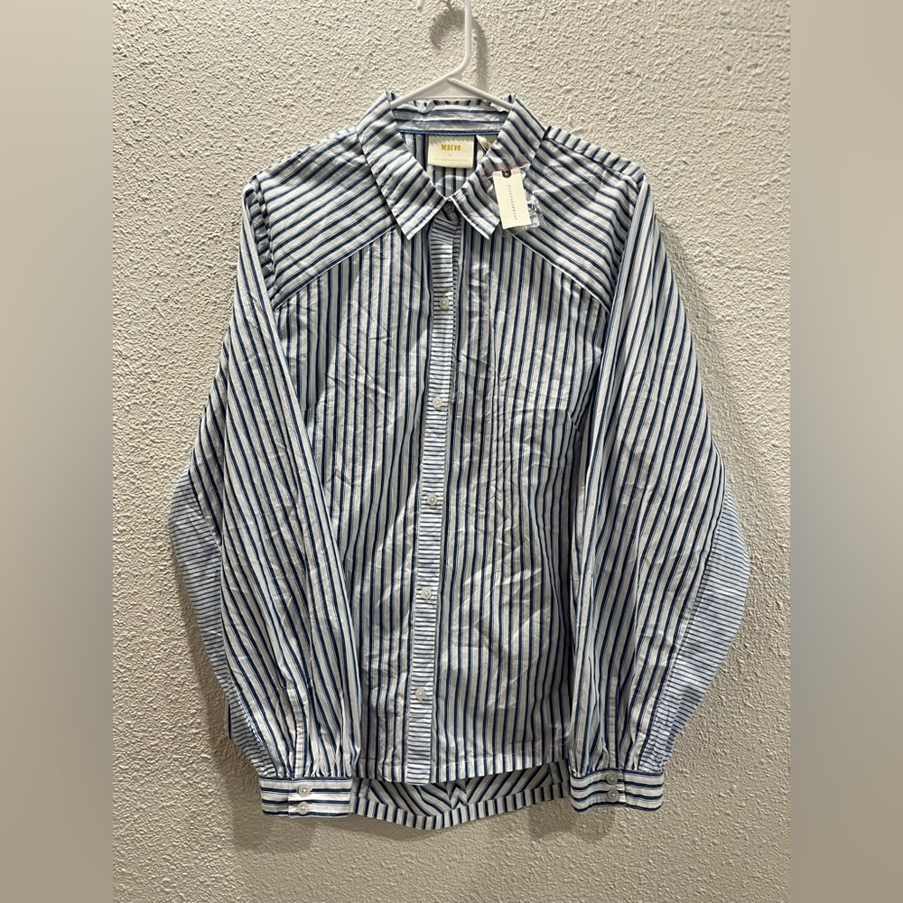 New Maeve by Anthropologie Stripped Cotton Cut Out Top Large - Picture 3 of 12